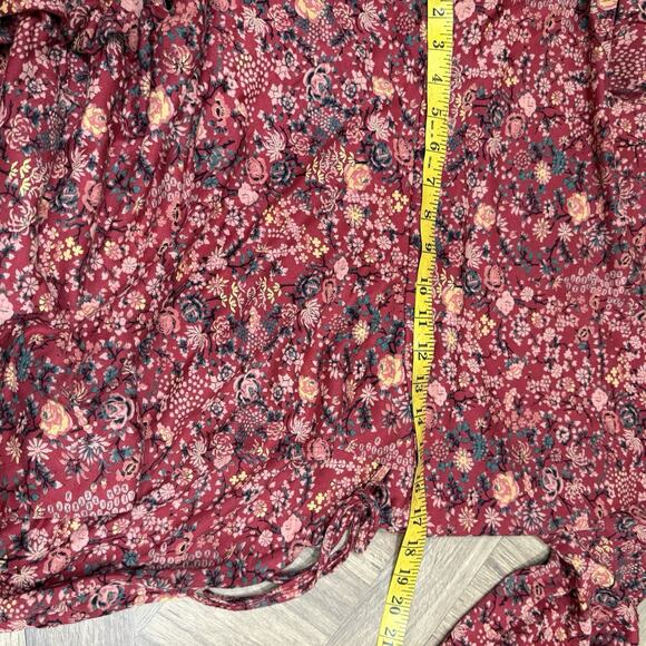Peruvian Connection Dress Size Large Rose Lacquer Faux Wrap Floral Boho Cottage - Picture 8 of 10